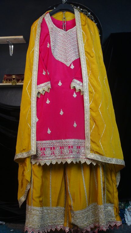 রানী পিংক মাস্টার্ড ইয়োলো গোটা পাট্টা গর্জিয়াস ড্রেস